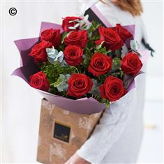 12 Red Rose Hand-tied