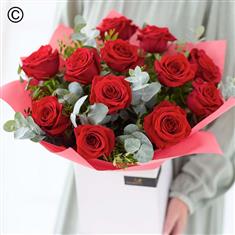 Classic 12 Red Rose Hand-tied